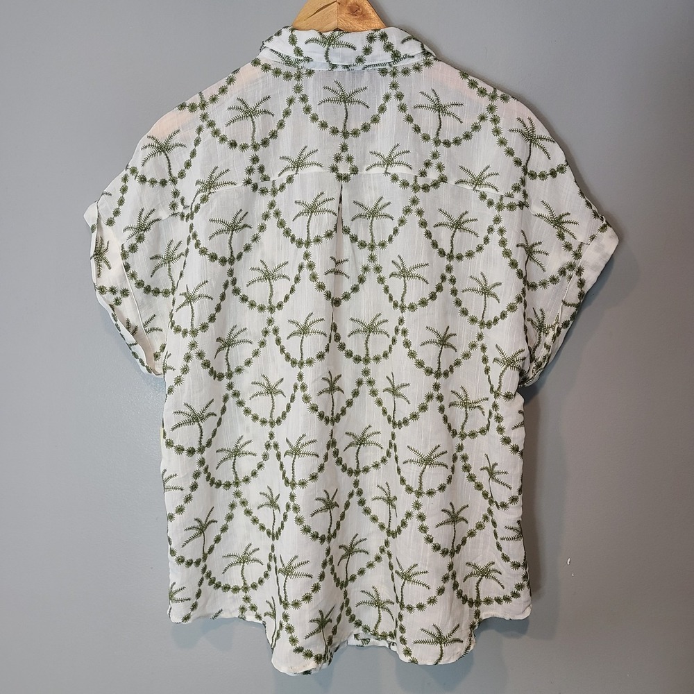 Figueroa & Flower White Top Embroidered Palm Tree Cap Sleeve Sz XL Coastal Boxy - Picture 10 of 11